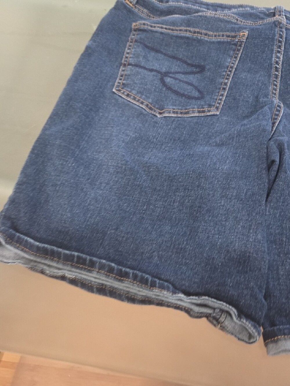 Seven7 Blue Denim Shorts with Tan Leather Patch - Picture 4 of 10
